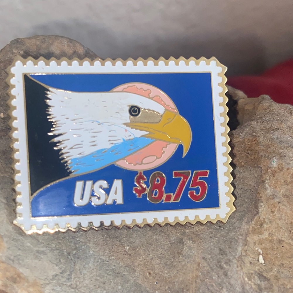 Vintage 1988 Eagle & Moon USPS Stamp Enamel Pin